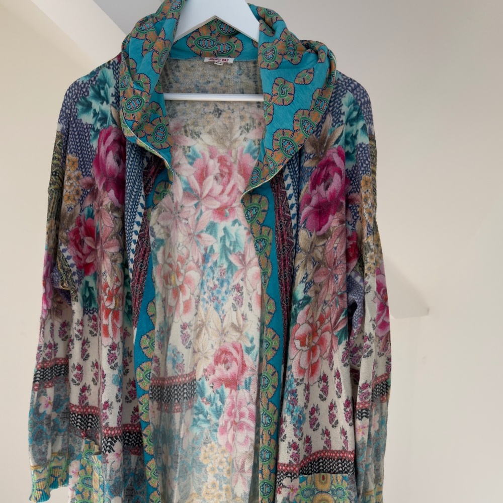 Johnny Was Long Floral Cardigan With Hood - Small Hole